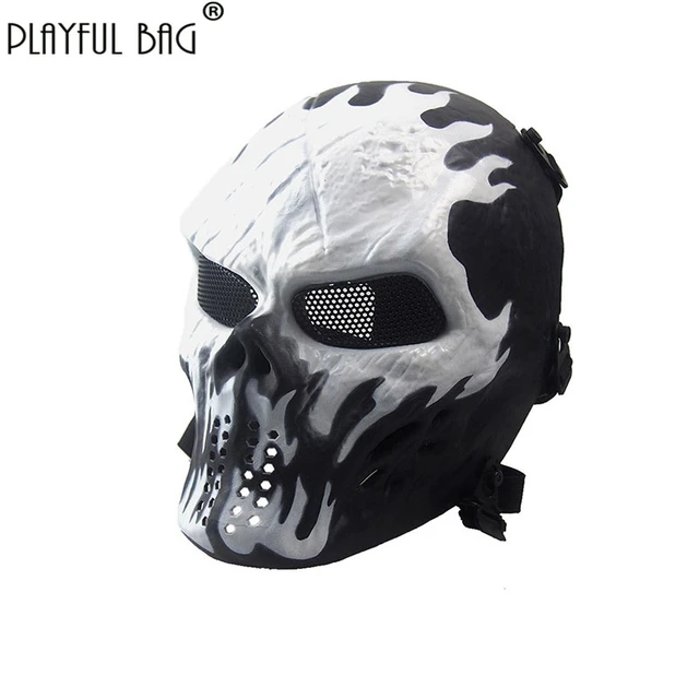 Full Face Skull Mask for Airsoft with Metal Mesh Eyes, Black