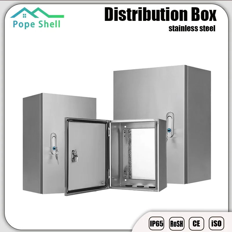 กันน้ําติดผนังตู้สแตนเลสล็อคกล่องแยกไฟฟ้ากลางแจ้งปิดผนึกกรณีจําหน่ายไฟฟ้า 1