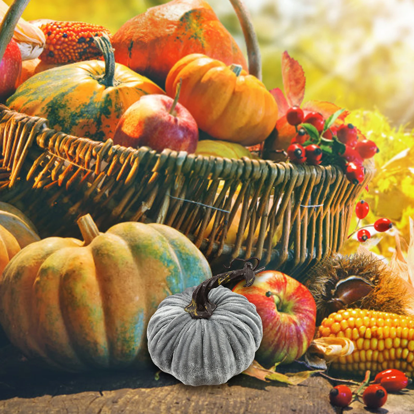 Citrouilles Artificielles Halloween & Thanksgiving - Lot Décoratif Automne Avec Feuilles D'Érable (12cm)