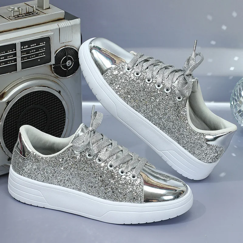 Shoes Woman 2024 Trend Casual Bling Soft PU Comfort Breathable Women Sneakers Flats Platform Sport Ladies Trainers Plus Size 44