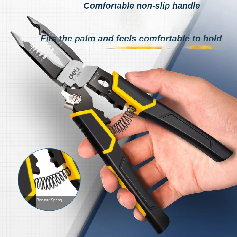 

DELI 9 in 1 Electrician Pliers Multifunctional Needle Nose Pliers for Wire Stripping Cable Cutters Terminal Crimping Hand Tools