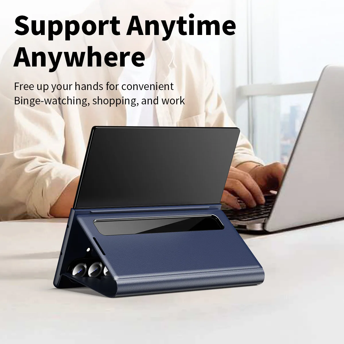 Luxury Smart Leather Flip Case with Window View and Stand - Shockproof Protective Cover