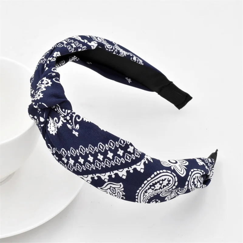 Elegant Bow Knot Headband for Women - Cashew Print Cloth Head Hoop for Everyday Wear