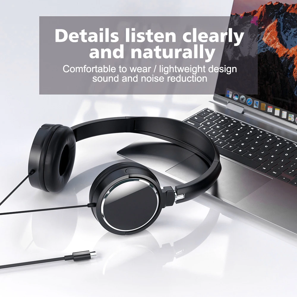 3.5mm/Type-C Wired Headphones Noise Cancelling Business Over Ear Headset Flexible Adjustable Stereo Earphones for PC MP3 Mobile 3