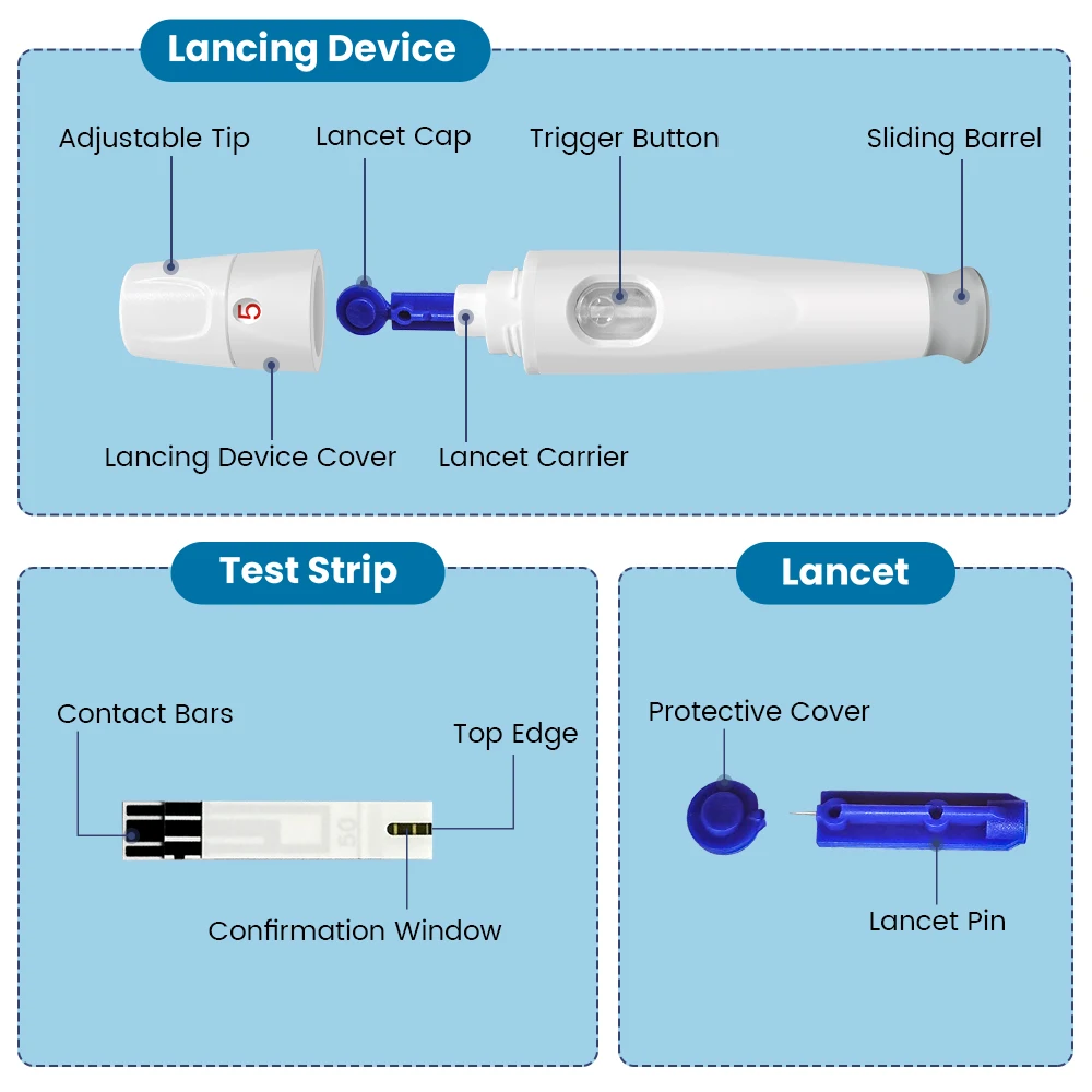 Sejoy Blutzuckermessgerät-Set Diabetes-Testkit Diabetes-Lanzetten-Maschine Glukometer mit 50 Teststreifen Lanzetten Blutzuckermessgerät – Detail 5
