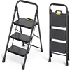 3 Step Ladder, Sturdy Steel Step Stool with Anti-Slip Wide Pedals, Handrail, Safe-Lock Design, Pass 800lbs L 1