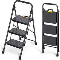 3 Step Ladder, Sturdy Steel Step Stool with Anti-Slip Wide Pedals, Handrail, Safe-Lock Design, Pass 800lbs L 1