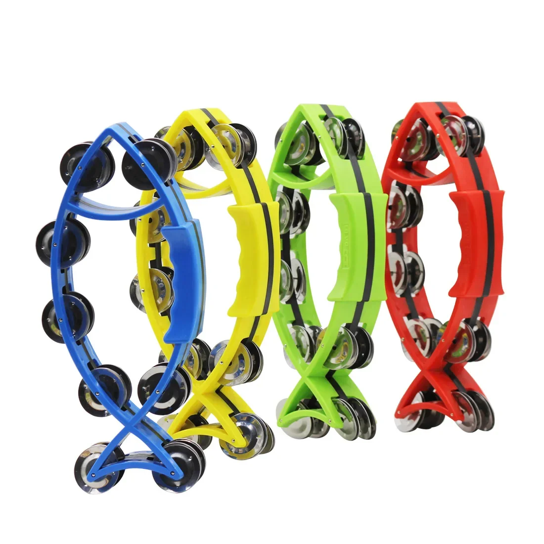 Orff Tambourine Hand Held Bell Drum Rattles Fish-Shape Tambourine Percussion with Double Metal Jingle Childrenis Gifts for Party