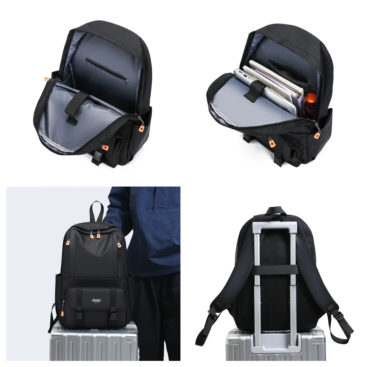JEEP BULUO Travel outdoors Cycling Business office Brand 4 in 1 Men Backpacks Fashion High Quality Black 15.6 inches Laptop Bag