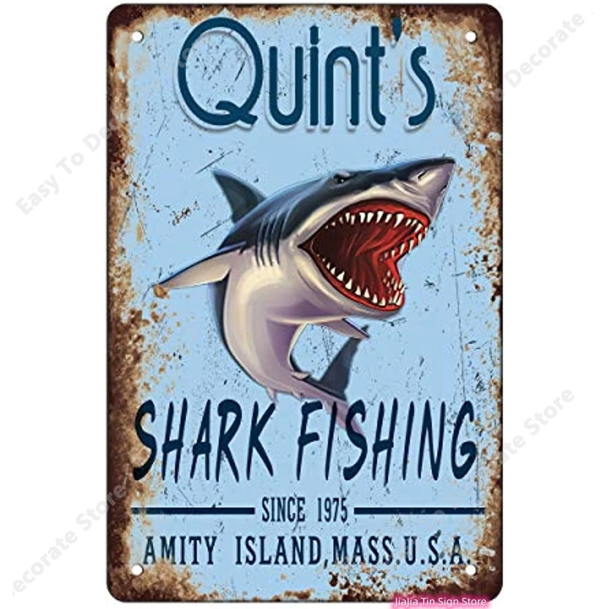 

Retro Metal Tin Sign Vintage Style Art Jaws 80s Movie Poster Shark Fishing Wall Decoration Sign Wall Decor 8"x12"