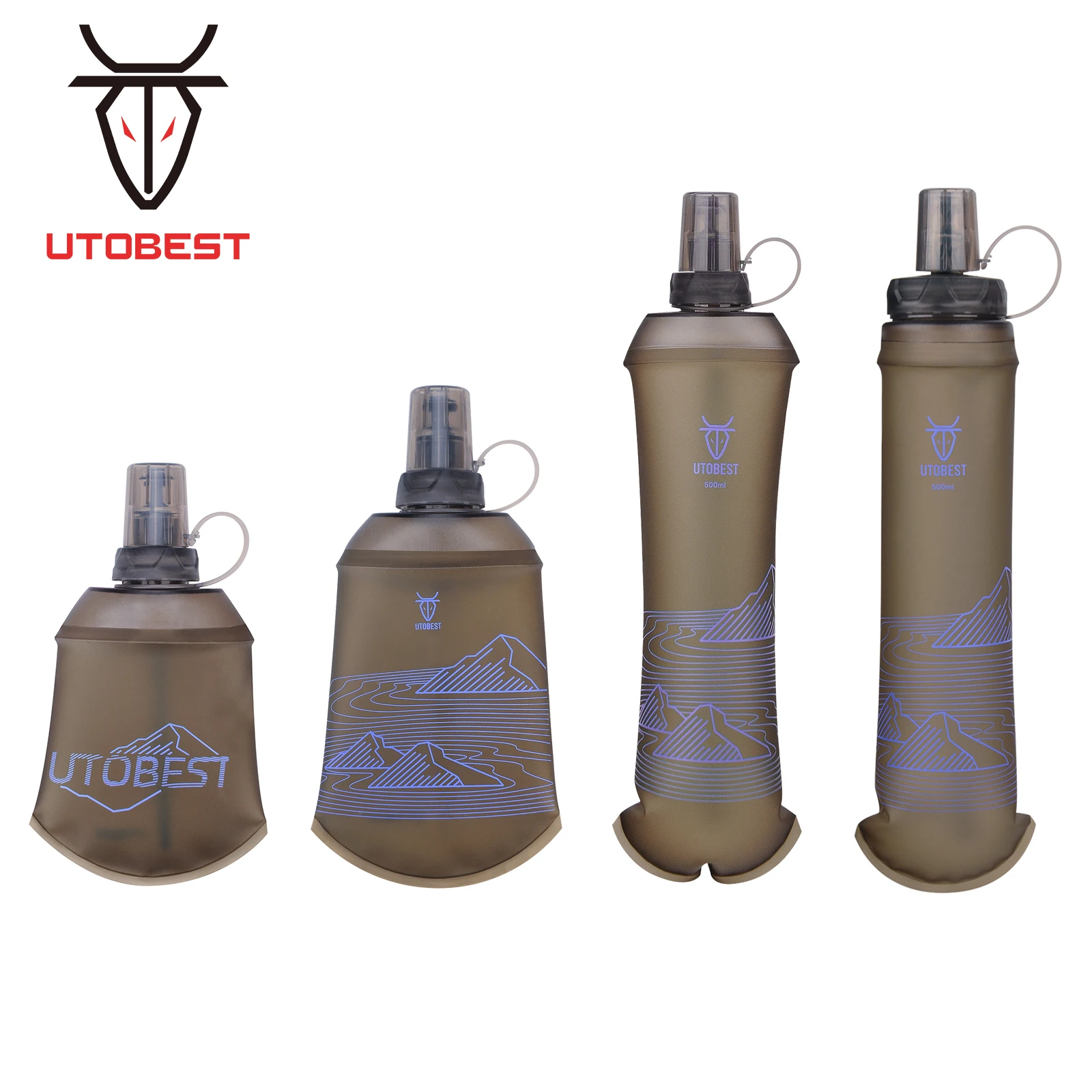 Sports Water Bottle Portable Water Bottle Sports Water Bag 150ml/200ml/500ml Soft Flask Foldable TPU Water Bottle Outdoor Hiking Running Cycling