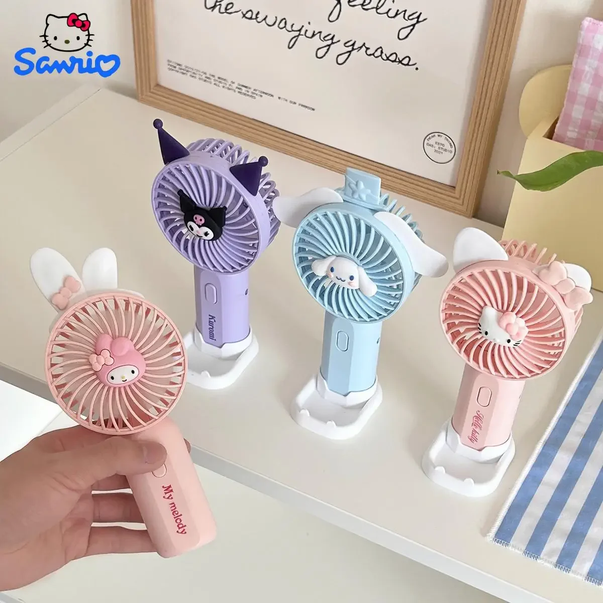 

Sanrio, Hello Kitty My Melody Anime Kawaii Sweet Mini Fan милый мультяшный Cinnamoroll Usb зарядка портативный веер подарки игрушки