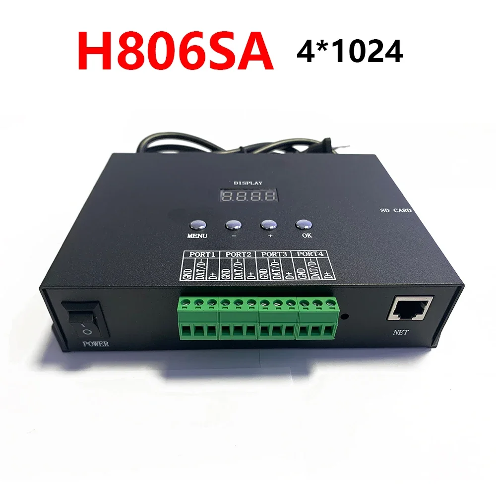 

4096 Pixels Artnet Controller H806SA 4 Ports DMX To SPI DMX512 WS2811/2812 UCS1903 TM1914 LED Strip Light Support SD Card