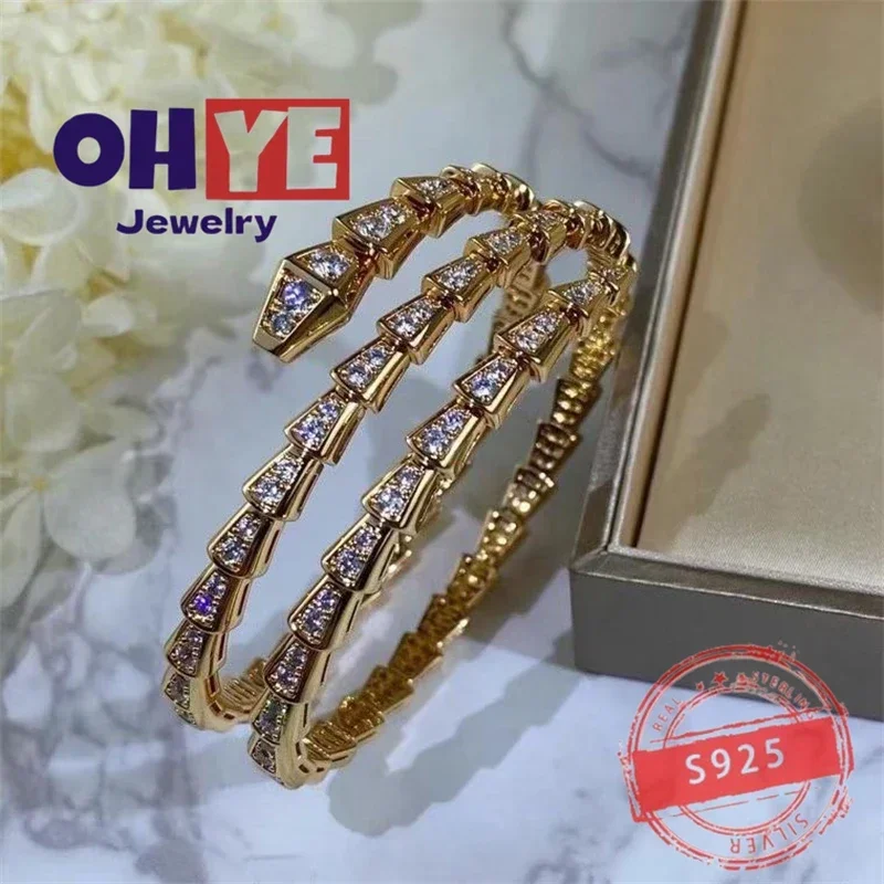 

1:1 Hot Sale Western Style 925 Silver Custom Simple Fashion Snake Bone Luxury Bracelet Party Personality Shiny Jewelry