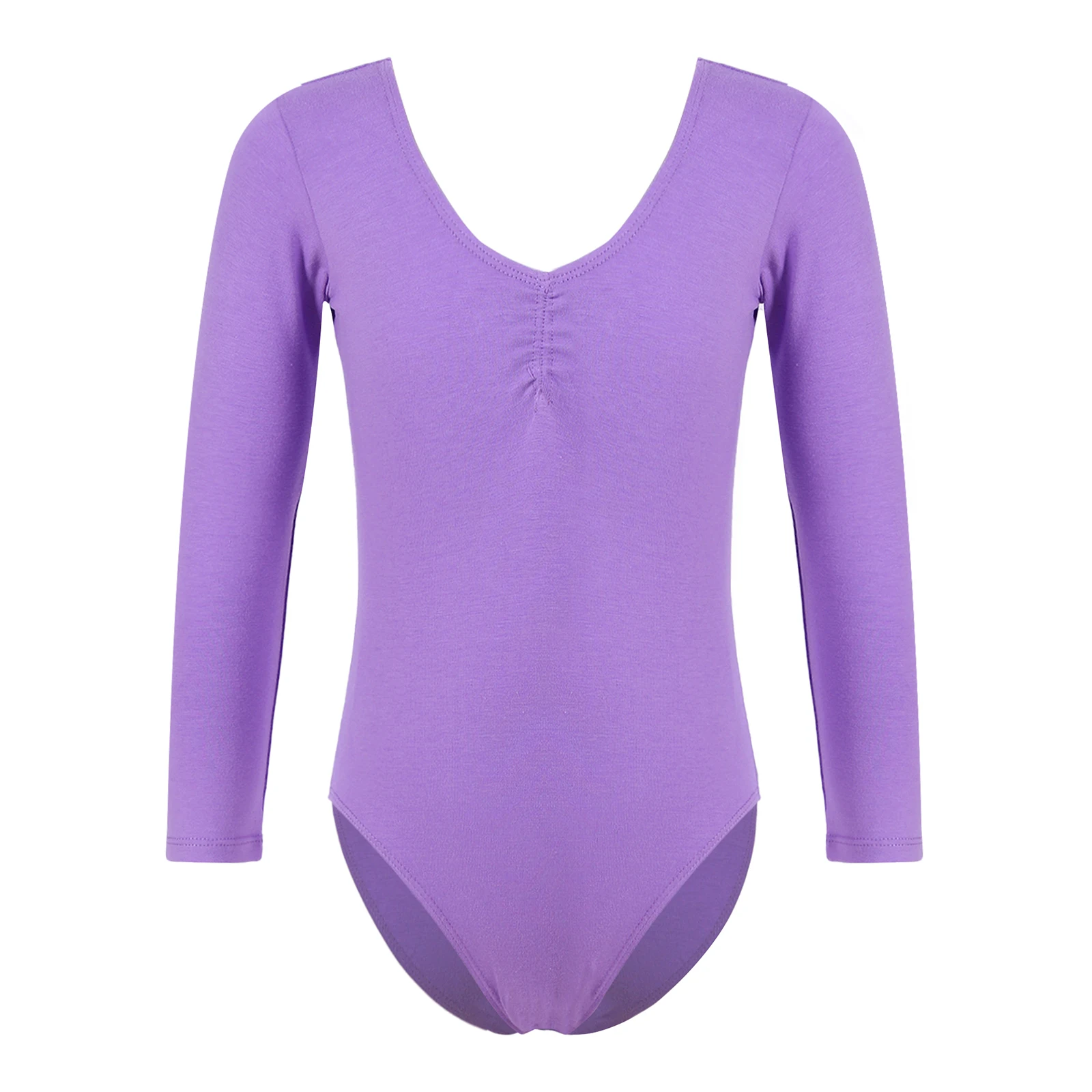 Toddler Kids Girls Ballet Leotards Dance Costumes Gymnastic Dancewear Long Sleeve V Neck Ruched Front Leotards Practice Bodysuit