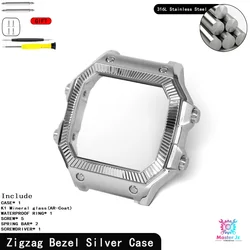 Breathable Sport Nylon Strap with Stainless Steel Waterproof Ring for Square Watch - 18mm Quick Release (Zigzag Bezel Silver)