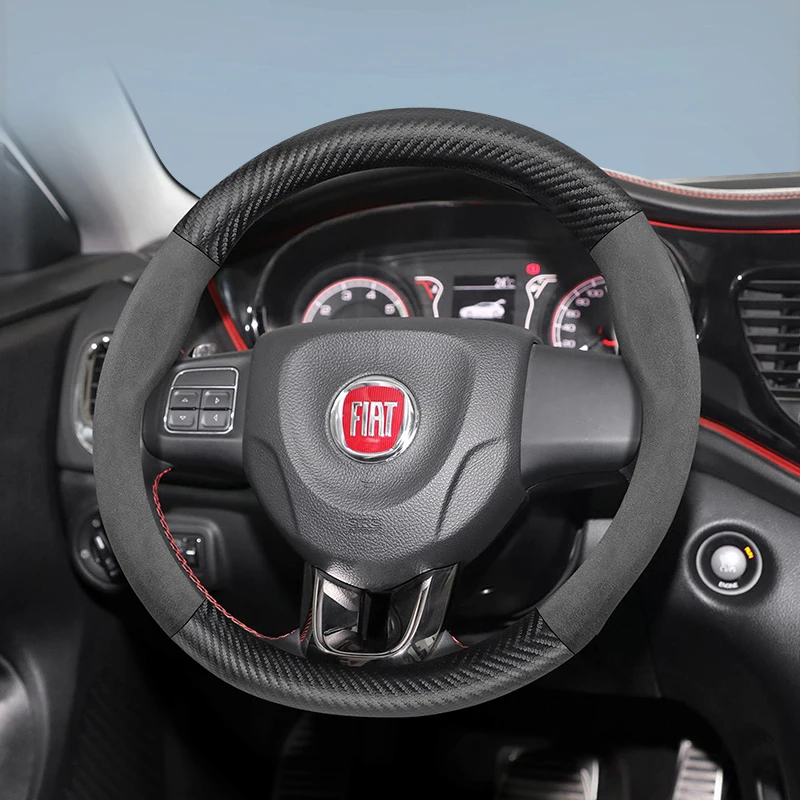 Für FIAT Wildleder-Carbonfaser-Lenkradabdeckung, passend für 500-Groß-Punto Panda Ducato Tipo Stilo Argo Bravo Palio Toro UNO Doblò
