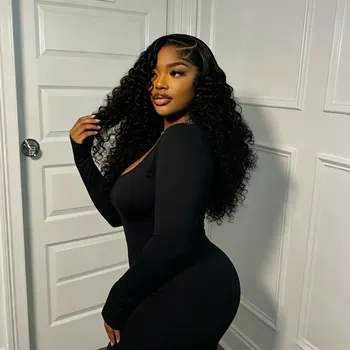 Deep Wave Lace Front Wigs Human Hair Brazilian Glueless 200 Density 13x4 HD Black Lace Frontal Wigs for Women with Baby Hair 1