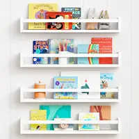 24-Inch Children's Bedroom Wall Bookcase (Set of 4), White Floating Baby Bookcase, Large Wooden Wall Bookcase and Toy Organizer 1