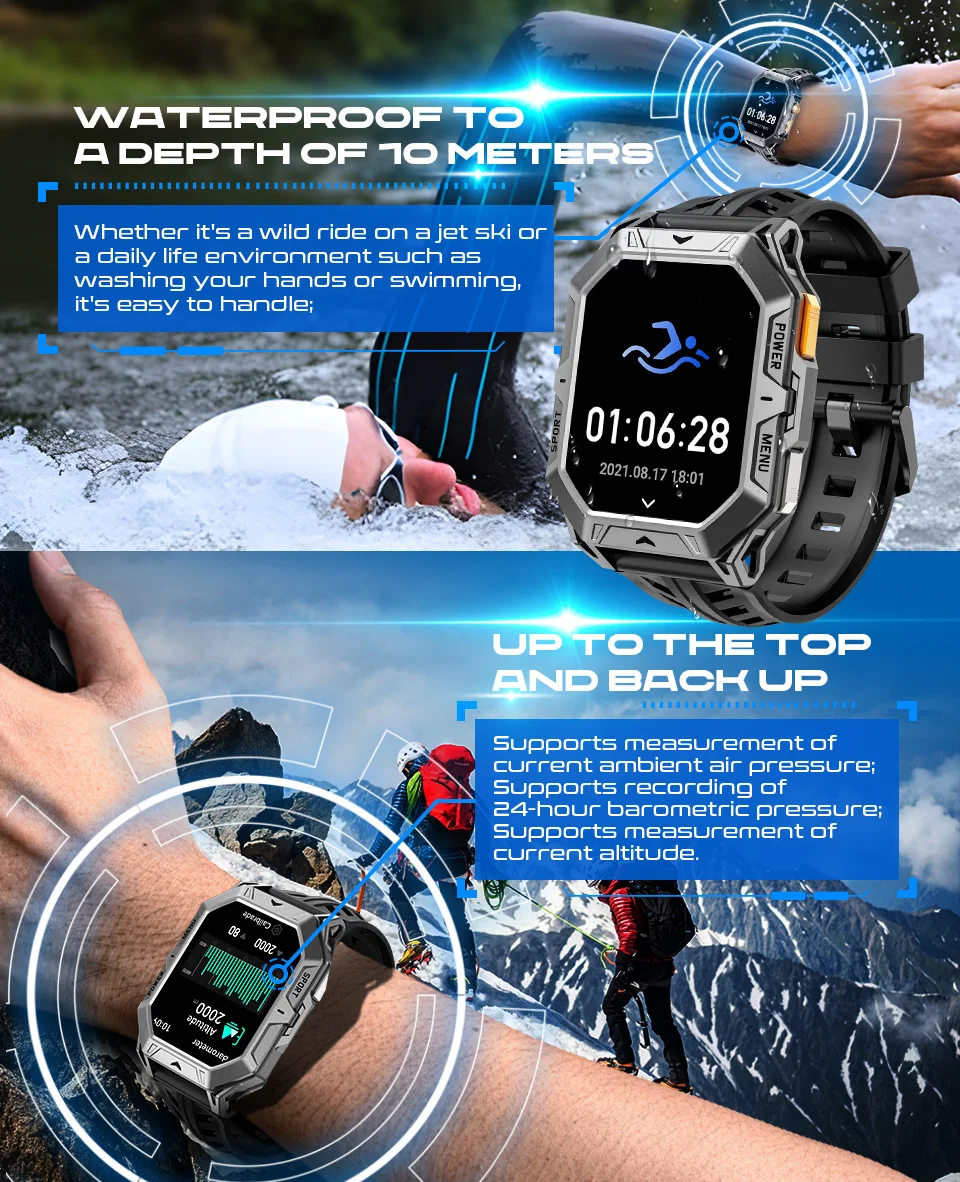 MISIRUN Smart Watch 1000mAh Battery 2.13 Inch AMOLED Screen Men Watch Compass 1ATM Waterproof Bluetooth Call Sports Smartwatch 3