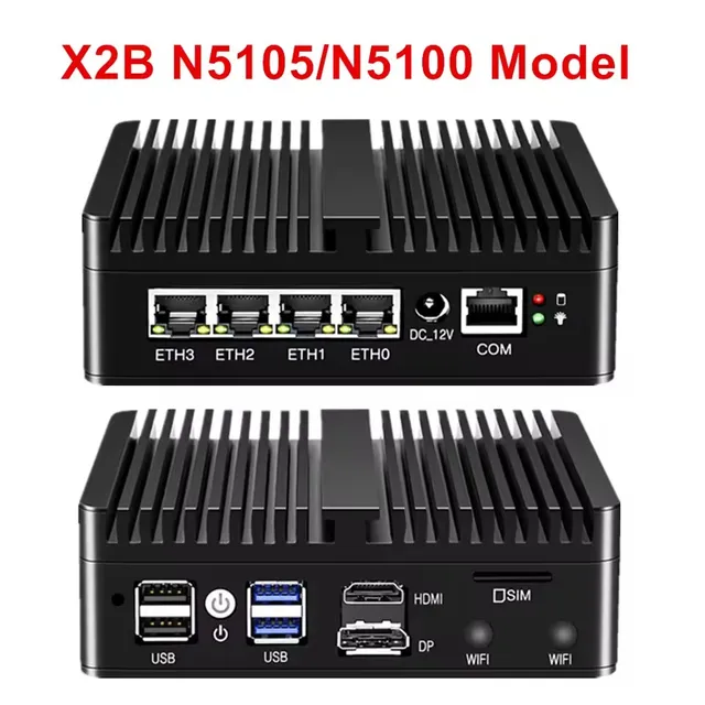 Topton Новый 4x2.5G i226 LAN Intel N150 N100 Брандмауэр Компьютер N5105 N5100 Мягкий маршрутизатор Промышленный безвентиляторный мини-ПК pfSense PVE ESXi 4