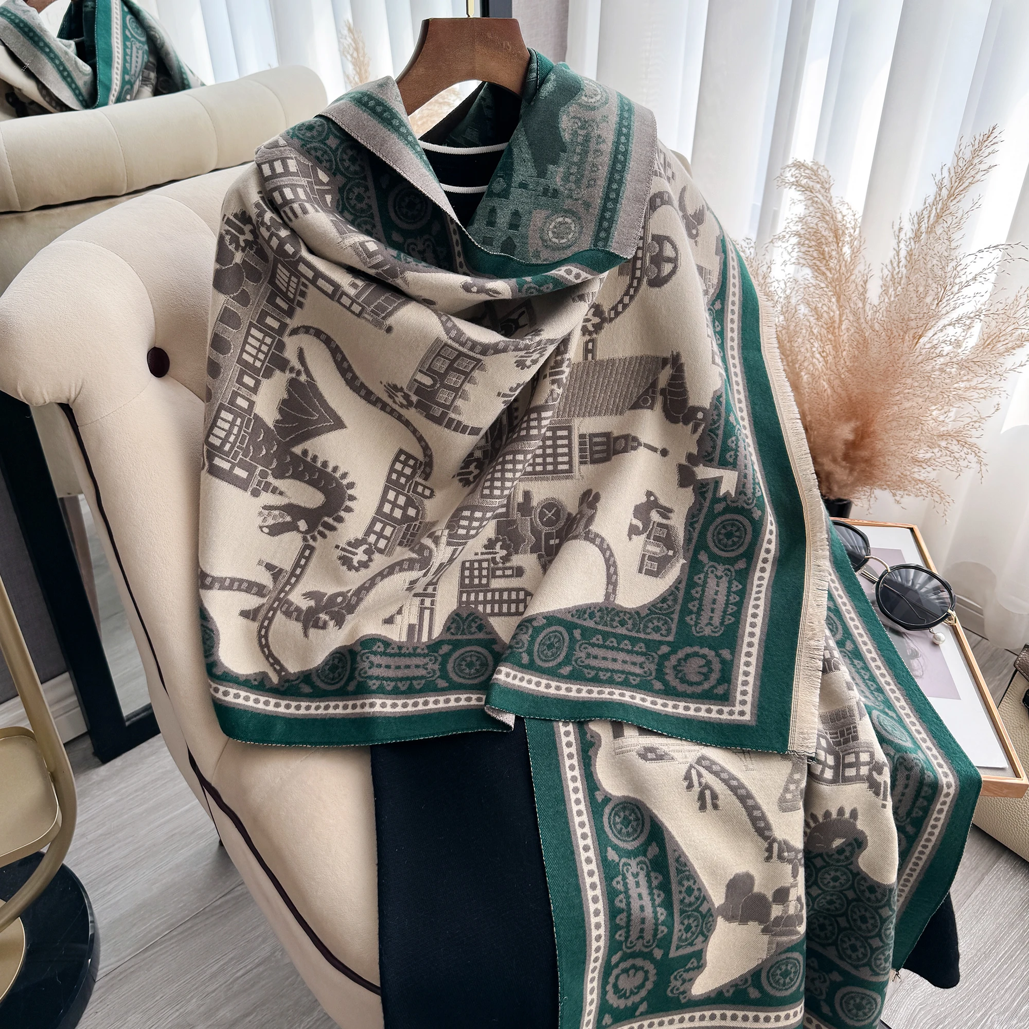 New Arabia Double Sided Tassel Scarf Mature Imitation Cashmere Warm Shawl Autumn Winter Office Coldproof Windproof Wrapped Scarf