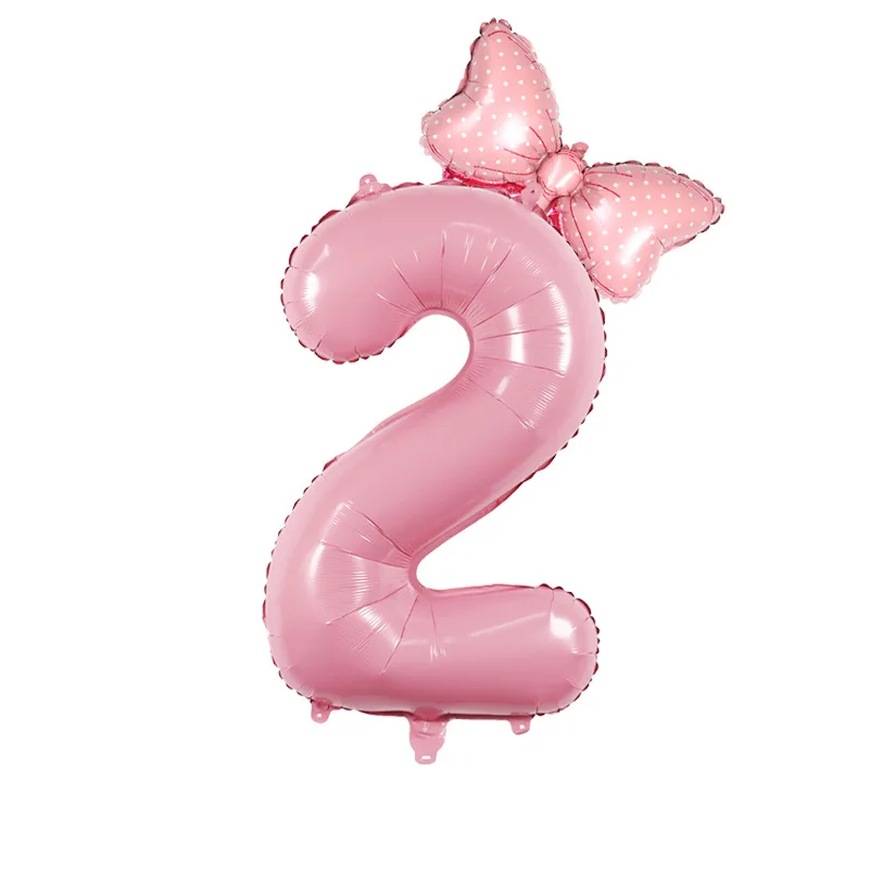 1Pc Large 32inch Number Pink Blue Foil Balloon With Bow 1-9 For Kid Boys Girls Birthday Party Baby Shower Decorations Balloon