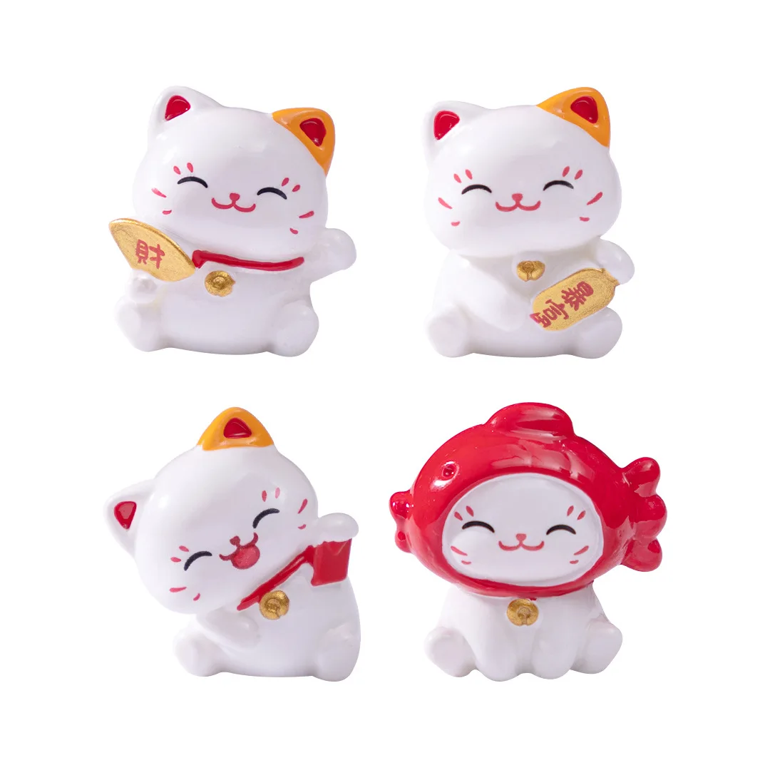 6/12pcs New Chinese Cartoon Maneki Neko Ornaments Animal Figurine Lucky Cat Model Good Luck Wealth Home Desktop Car Decoration 6