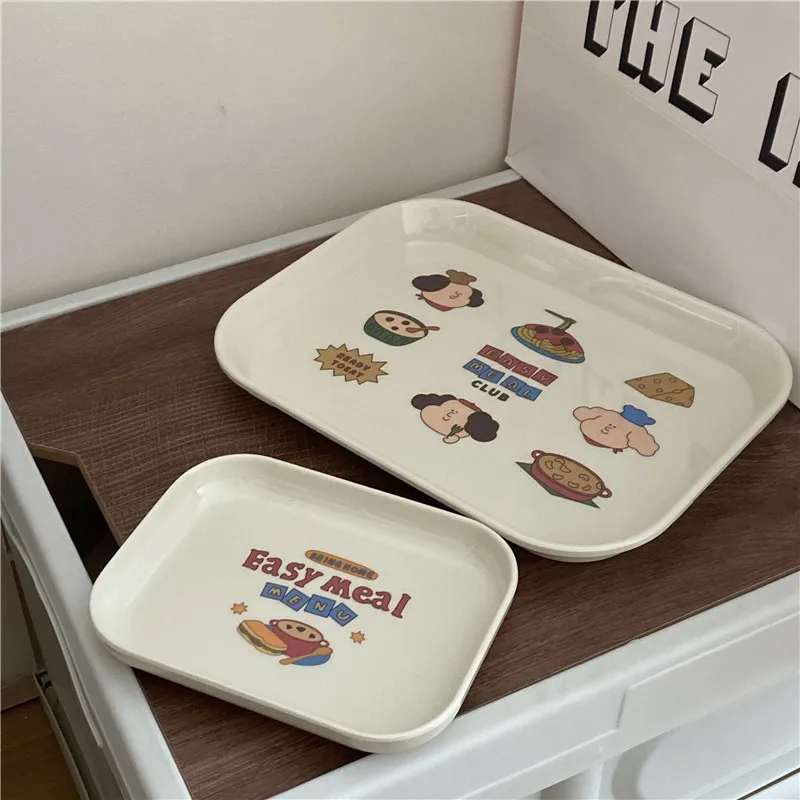 Korean INS Cute Cartoon Breakfast Plate Tray Tabletop Breakfast Snack Storage Tray Household Tableware Photography Props 6