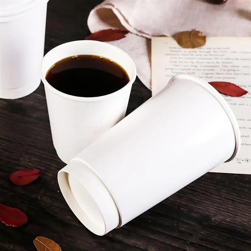 Disposable Coffee Cups Insulation Takeaway Double-Layer with Lid 50pcs 8 12oz 280 350ml disposable paper cups