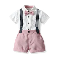 Ensemble chemise et Short pour garçon, Short de cérémonie d'été pour garçon, chemise à manches courtes à revers, Short à nœud papillon, vêtements élégants pour garçons, ensemble robe pour enfant 1