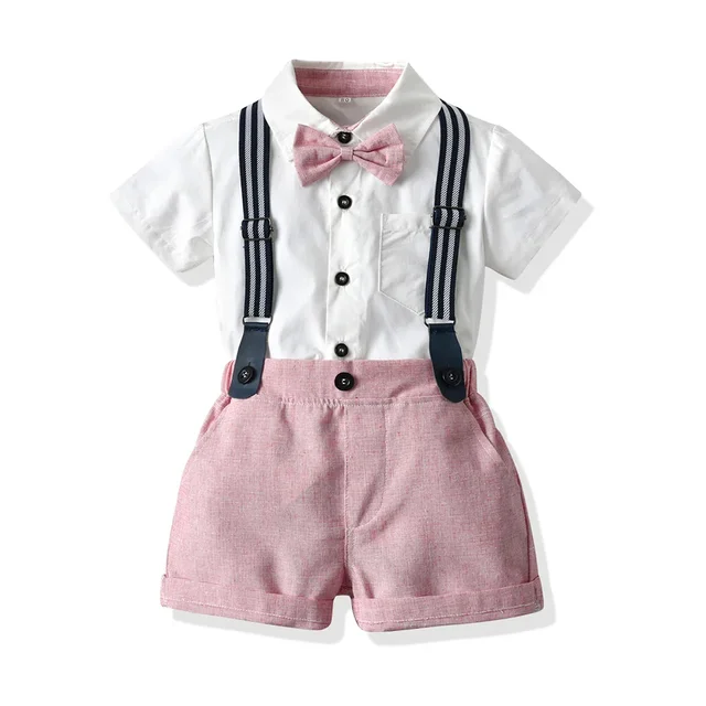 Ensemble chemise et Short pour garçon, Short de cérémonie d'été pour garçon, chemise à manches courtes à revers, Short à nœud papillon, vêtements élégants pour garçons, ensemble robe pour enfant 1