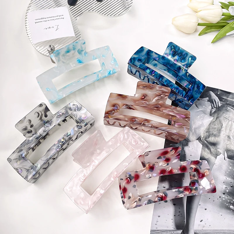 Korean New Simple 12CM Oversized Geometric Square Hollowed Hair Clip Temperament Fashion Acrylic Shark Clip Hair Accessories