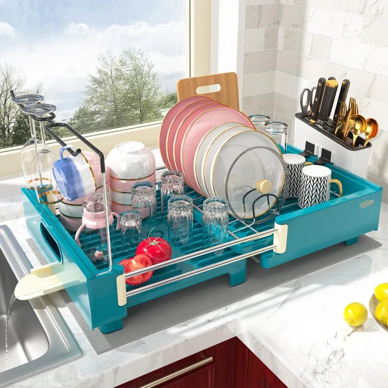 Dish Drying Rack -2 Tier Expandable Large Dish Racks, Stainless Steel Drainer with Adjustable