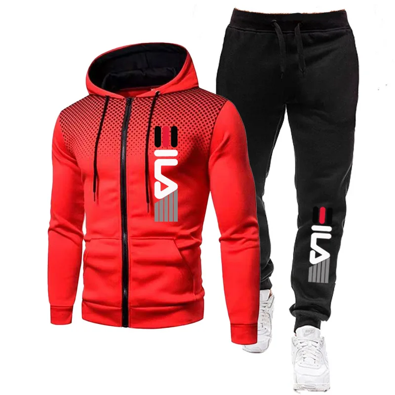 2 Piece Jogger Suits Mens Autumn Long Sleeve Zipper Print Hoody Coat and Long Sweatpants Male Outdoors Sport Tracksuits sports suit tracksuit set sports set outdoor suit set