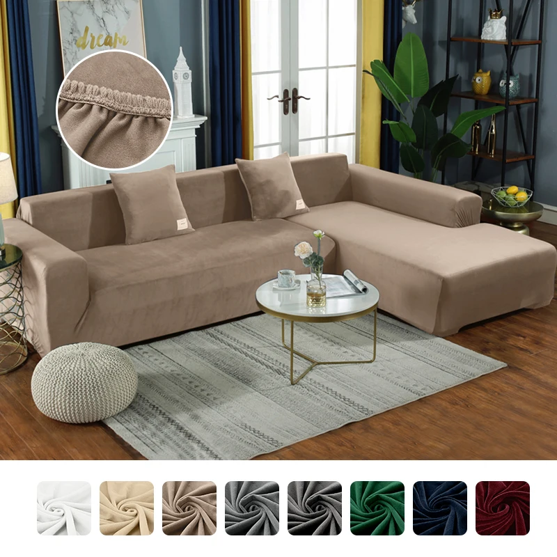 LYLYNA Elastic Velvet Sofa Covers for Living Room Corner Couch Cover
