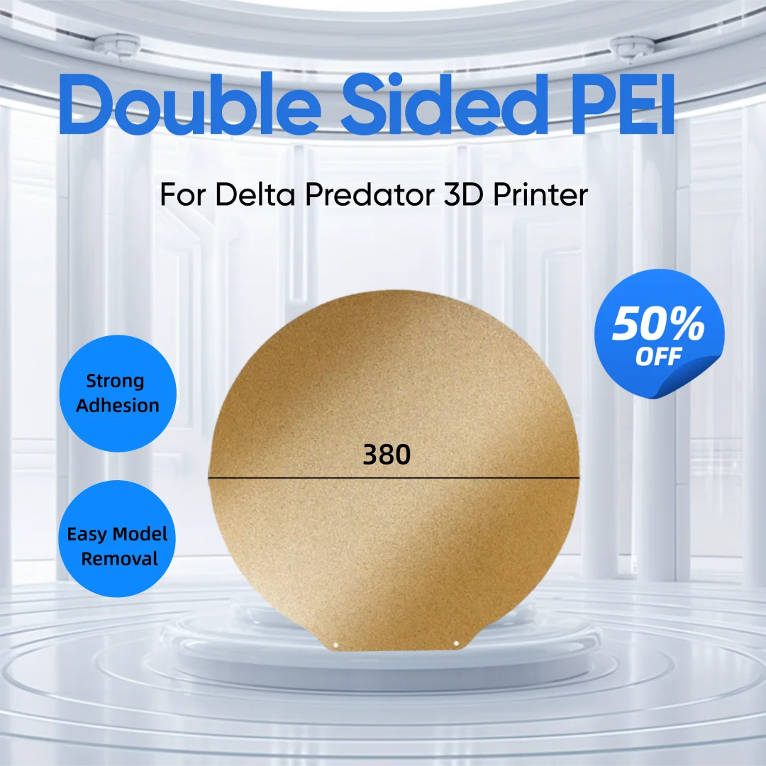 Delta Predator PEI Build Plate Dia 380mm Double Side Textured PEI Spring Steel Sheet Heated Bed Dia270/309mm Flsun T1 Pro V400