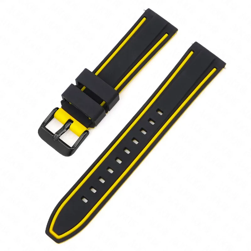 Universal Double Color Waterproof Sport Silicone Watch Strap, Quick Release Rubber Band, Unisex Bracelet