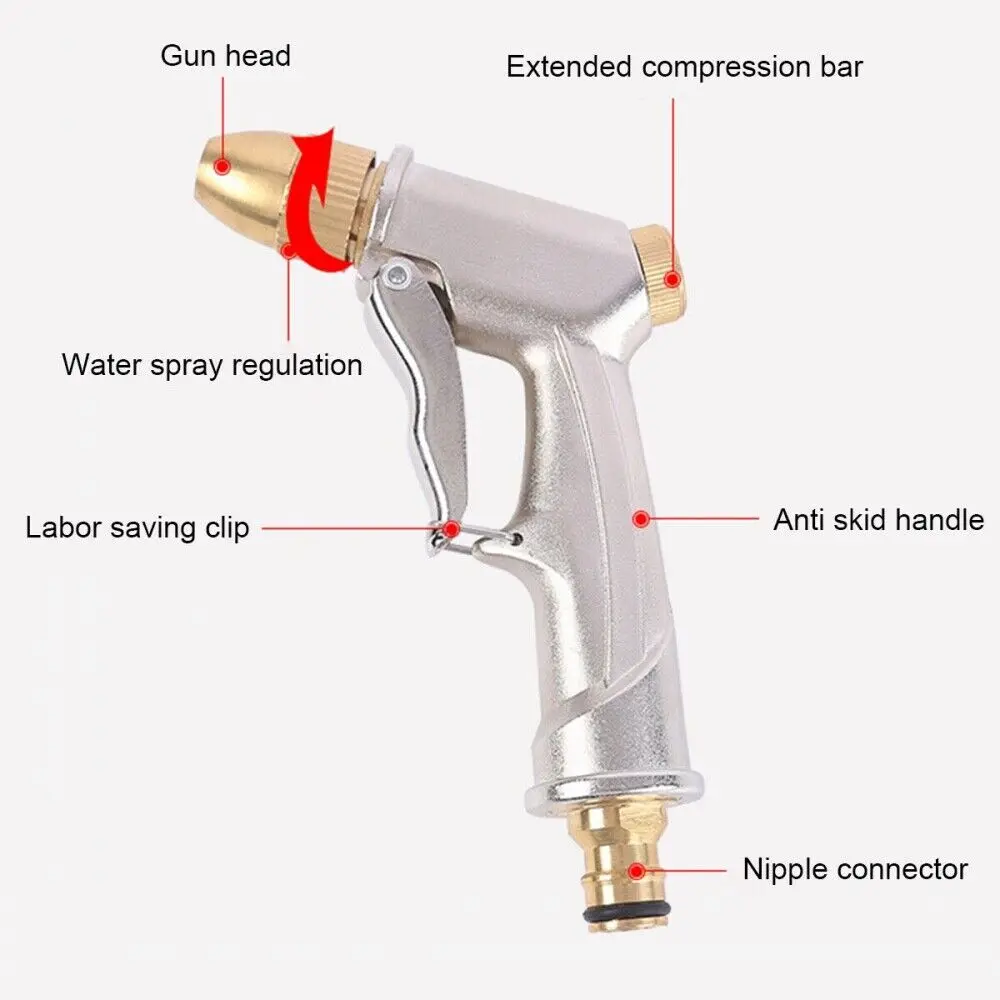 High Pressure Water Spray Gun Metal Brass Nozzle Garden Hose Pipe Lawn Car Wash Sprayer Sprinkler Car Wash Home Cleaning Tools