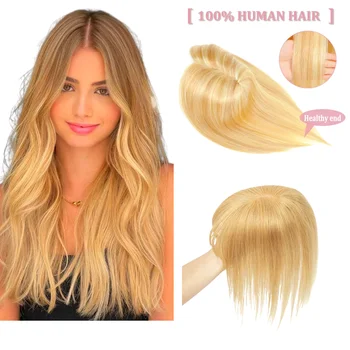 Topper per capelli umani con parrucchino da donna con base in pizzo e parte centrale con frangia | 7x10 12x14 cm Per la copertura della corona superiore