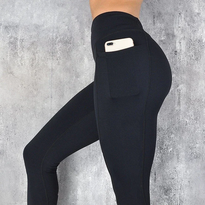 Plus Size Pocket Yoga Pants Women Solid Fitness Sports Leggings High Waist  Elastic Gym Tights Female Running Trousers XXXL