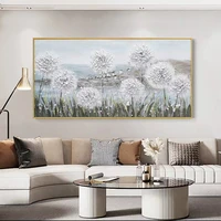 White Dandelion Abstract Textured Painting on Canvas Large Personalized Gift Art Modern White Flowers Acrylic Original Painting 5