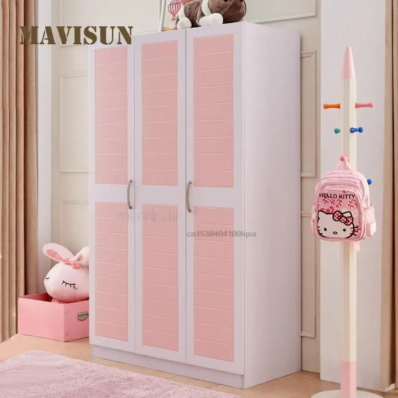 Children's Wardrobe Modern Minimalist Children's Furniture Set Pink Blue Three-Door Two-Door Bedroom Household Wardrobe Closet