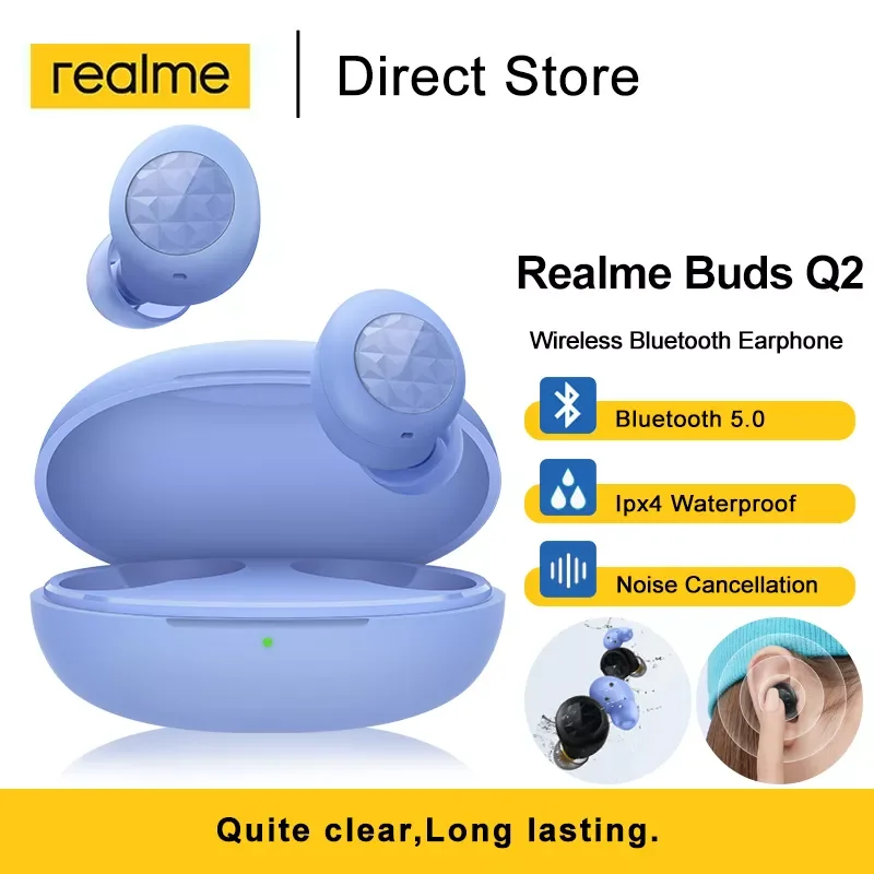  Беспроводные наушники Realme Buds Q Q2, TWS, Bluetooth 5,0, водонепроницаемые, с сенсорным управлением, с зарядным устройством 