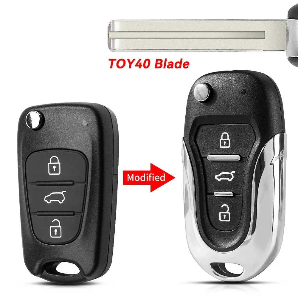 KEYYOU Replacement Folding Modified Car Key Case - 3 Buttons