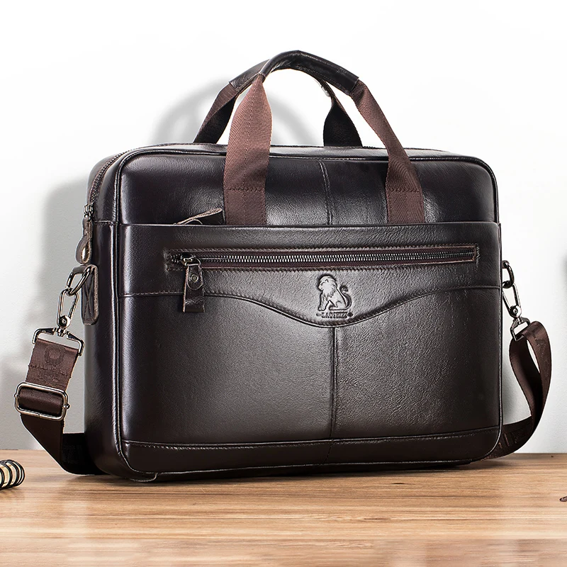 Cowhide computer bag 14 inch large capacity genuine leather men's briefcase retro top layer cowhide file bag