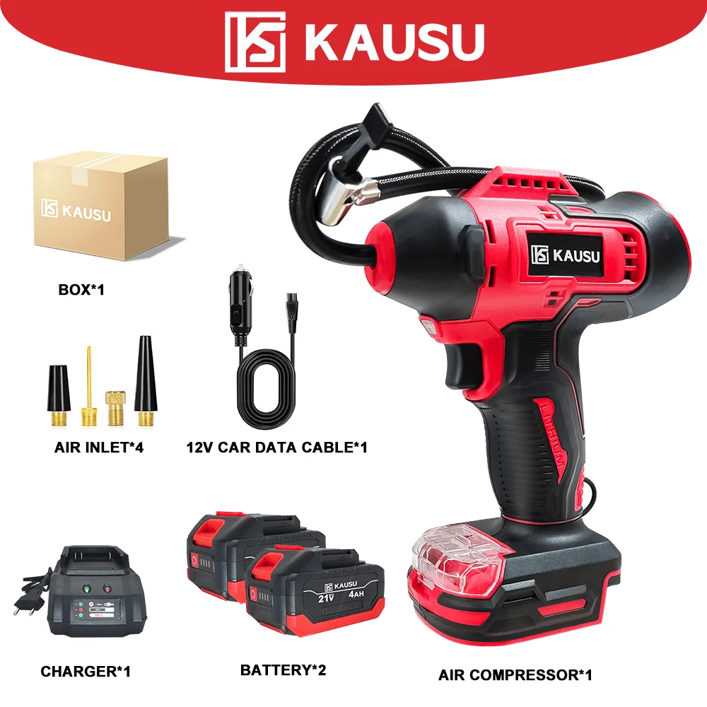 KAUSU Cordless Electric Air Pump 2 In 1 Digital Display Automatic Inflator Car Tire Air Compressor Pump Makita 18V Battery