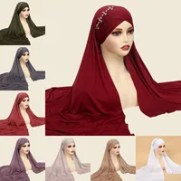 Instant Hijabs  Hijab Scarf With Diamonds Jersey Caps Bonnet Brand Design Muslim Scarf Plain Pull On Ready Wear Wrap Head