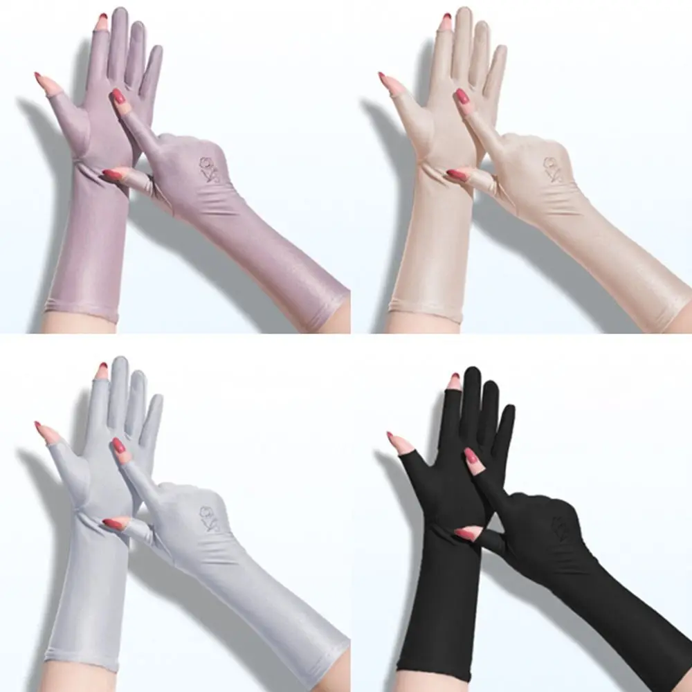 

Women Girls Thin Slip Resistant Etiquette Gloves Anti UV Driving Gloves Sunscreen Gloves