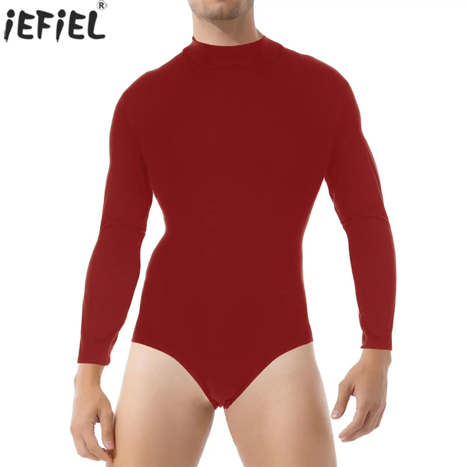 Mens Mock Neck Long Sleeve OnePiece Undershirt Casual Solid Color